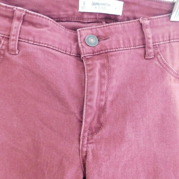🦌 Abercrombie & Fitch Maroon Skinny Jeans Size 8 W29 - Picture 9 of 12